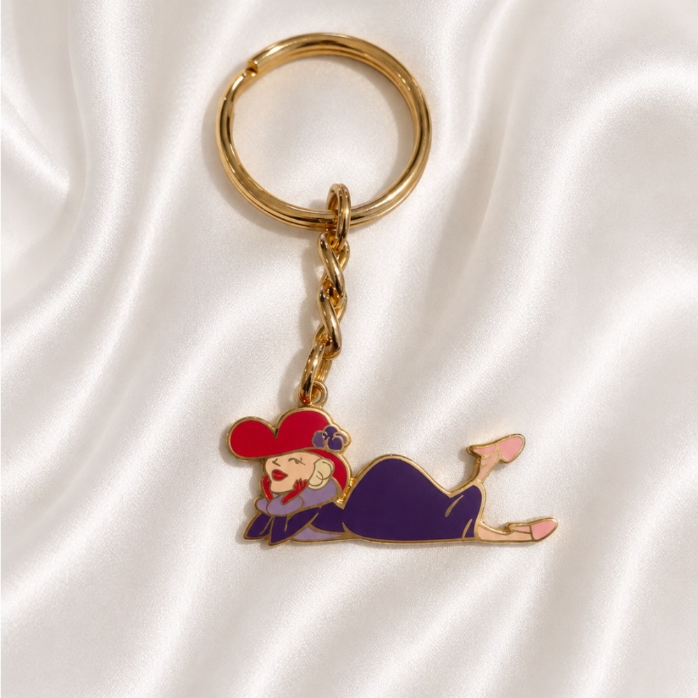 RED HAT SOCIETY Gold Keychain with Purple Dress & Red Hat Enamel Charm 💥🆕💥
